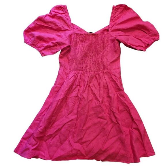 NWT The Drop Dress Women's Small Pink Nala Puff Sleeve Linen Mini Smocked - Picture 3 of 5